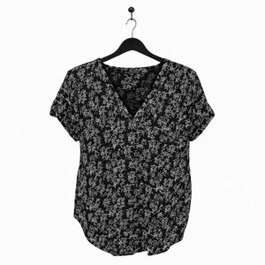 GAP Black and White Floral Blouse with Gold Stripe Detail - Size Medium